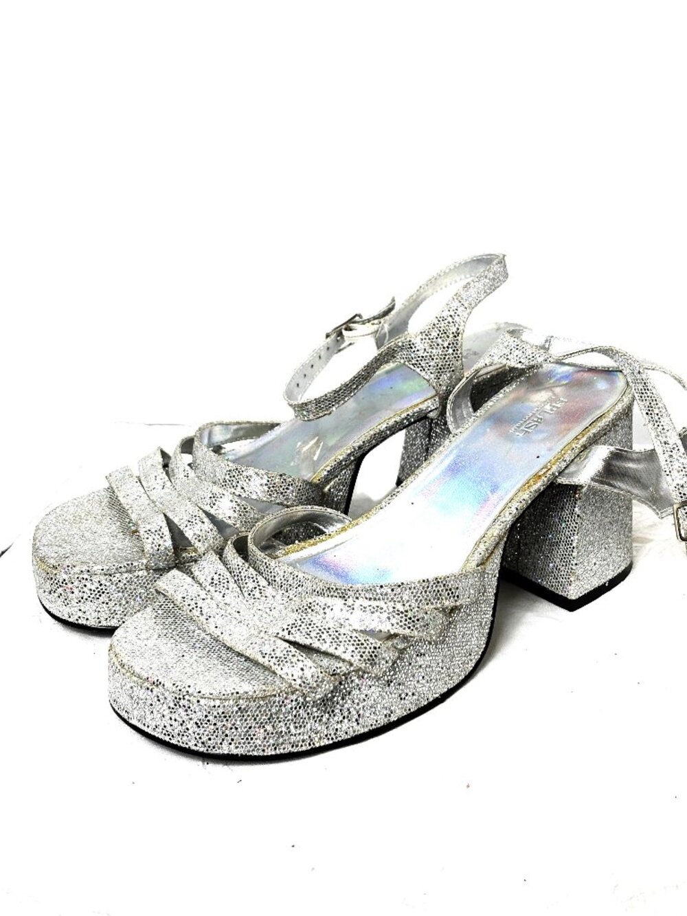 Splash VTG 70's - 80's Silver Sequin Chunky Platform Shoes Sz 10 EUC NOS